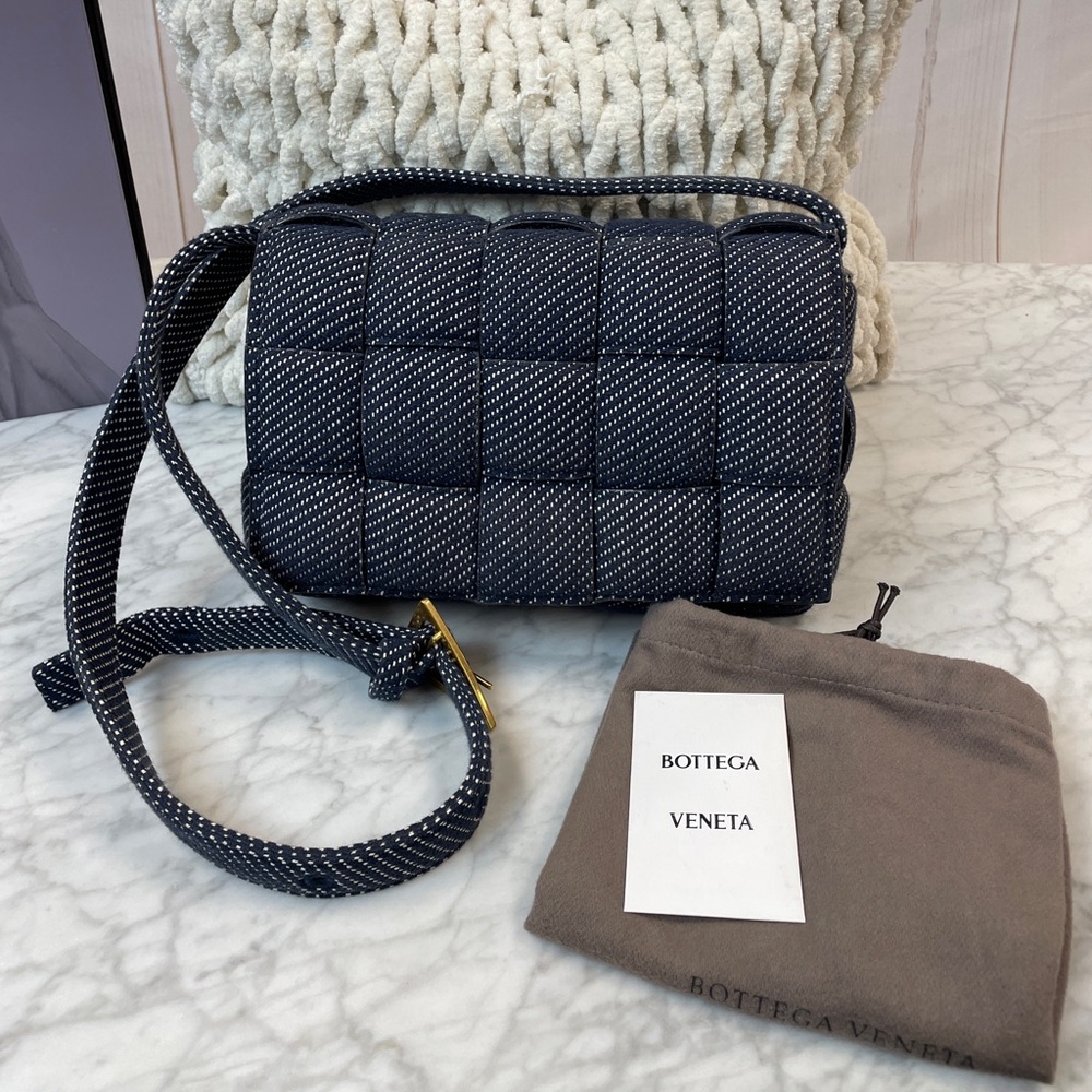 Bottega Veneta Navy Quilted Crossbody Bag with Gold Accent